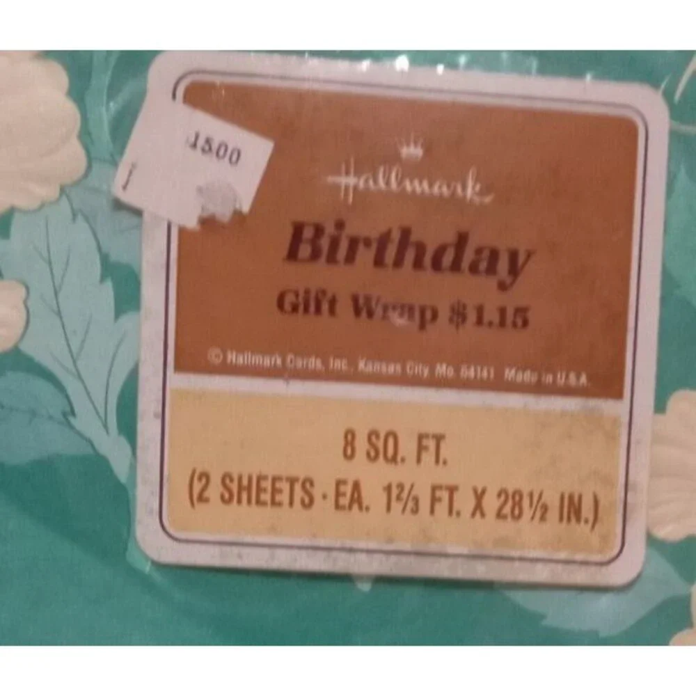 Vintage Hallmark Birthday Wrapping Paper 2 Sheet 1 Ft. X 28 Inches Green White